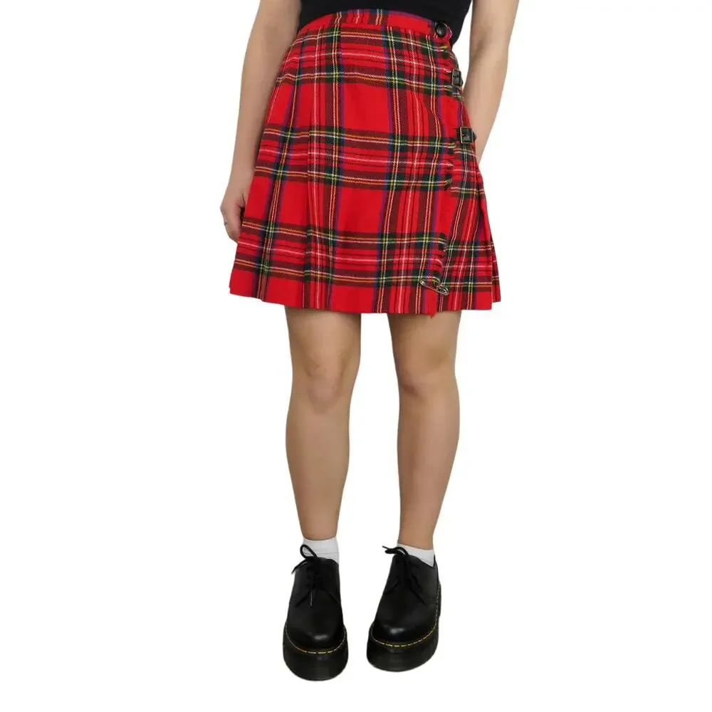 1950s Banner Union Made Vintage Red Plaid Pleated Skirt Waist XS 23